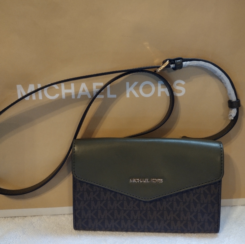 Michael Kors Signature Olive and Brown Crossbody Bag